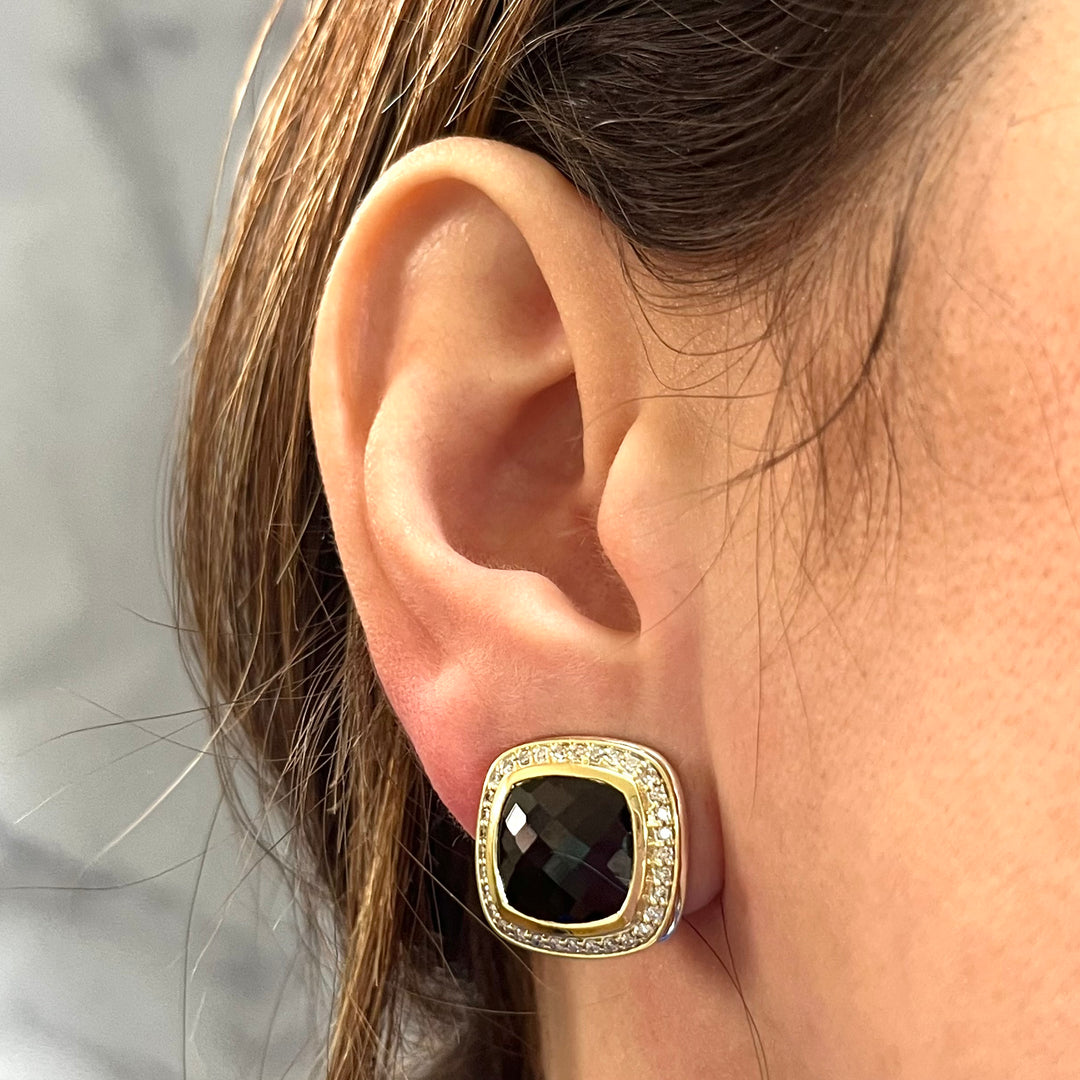 David Yurman Albion Garnet & Diamond Earrings Silver 18K Gold