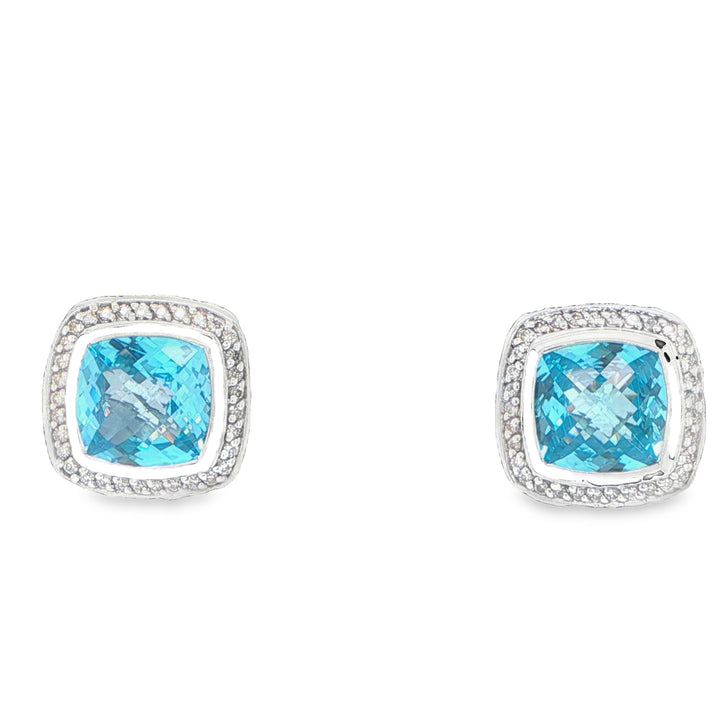 David Yurman Albion Blue Topaz & Diamond Earrings Silver 18K White Gold