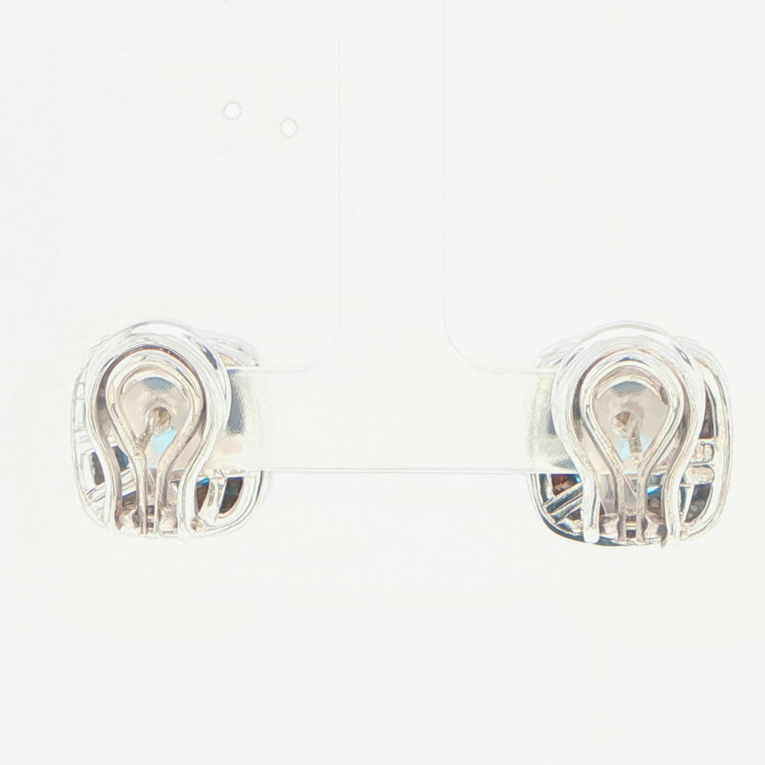 David Yurman Albion Blue Topaz & Diamond Earrings Silver 18K White Gold