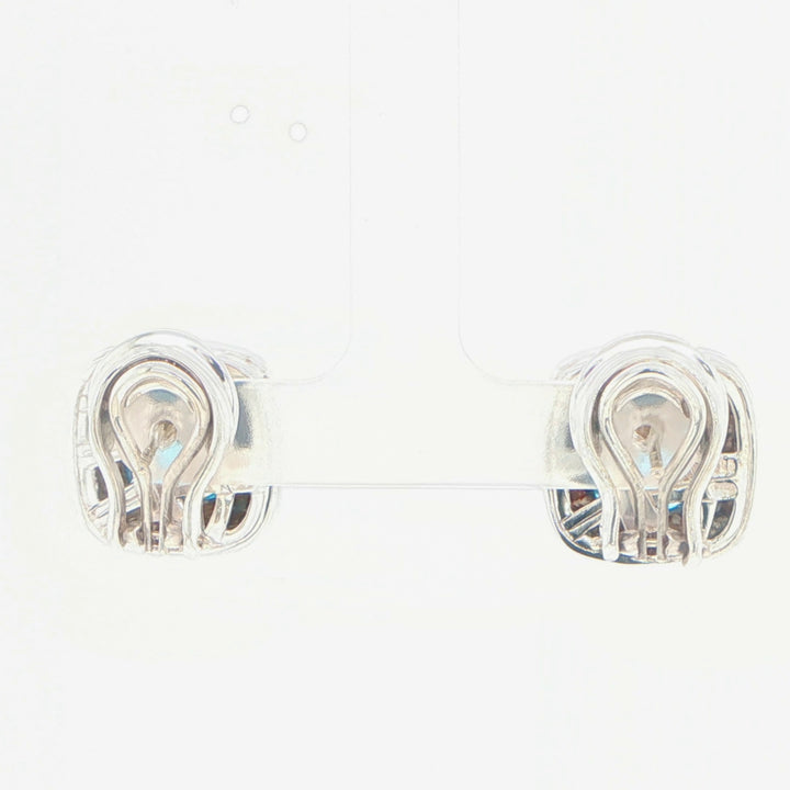 David Yurman Albion Blue Topaz & Diamond Earrings Silver 18K White Gold