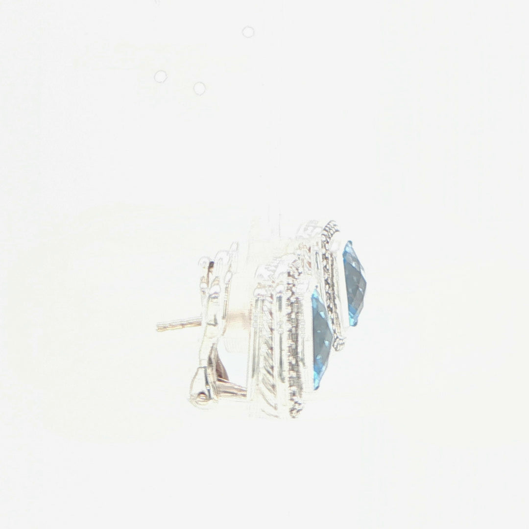 David Yurman Albion Blue Topaz & Diamond Earrings Silver 18K White Gold