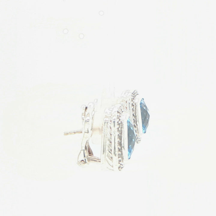David Yurman Albion Blue Topaz & Diamond Earrings Silver 18K White Gold