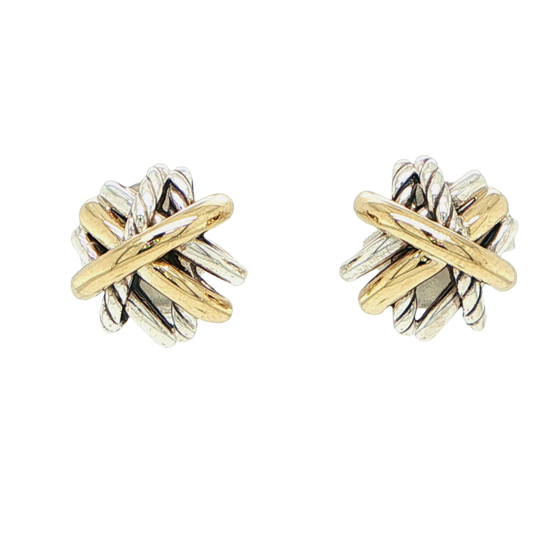 David Yurman Sterling Silver & 18K Gold Crossover Stud Earrings