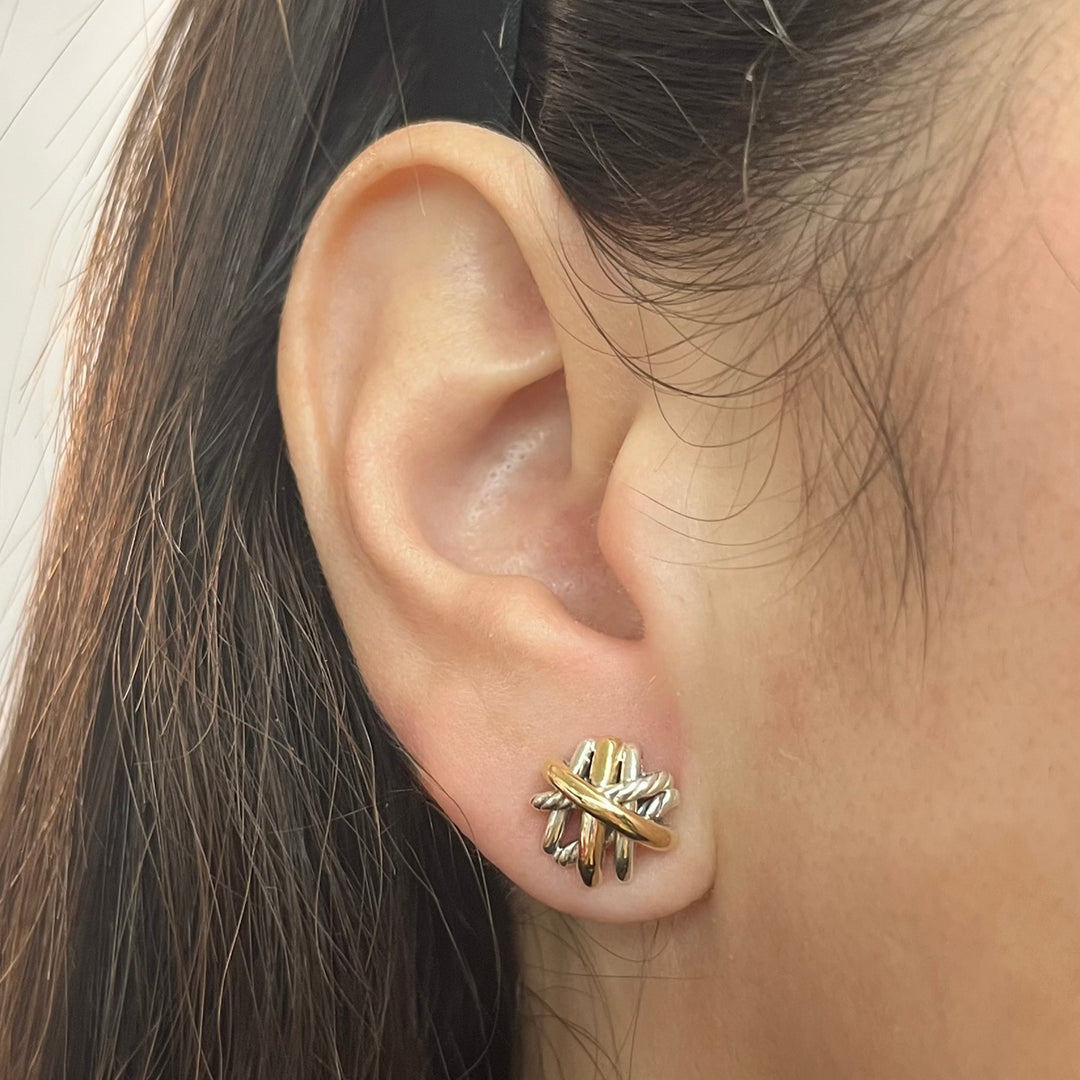 David Yurman Sterling Silver & 18K Gold Crossover Stud Earrings