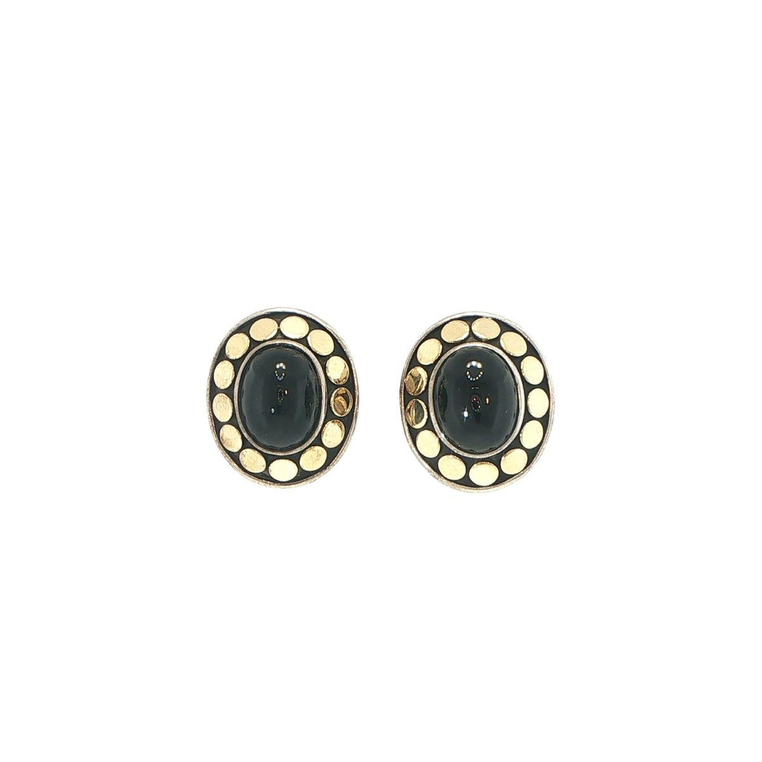 John Hardy Dot Stud Earrings Sterling Silver Onyx & 18K Yellow Gold