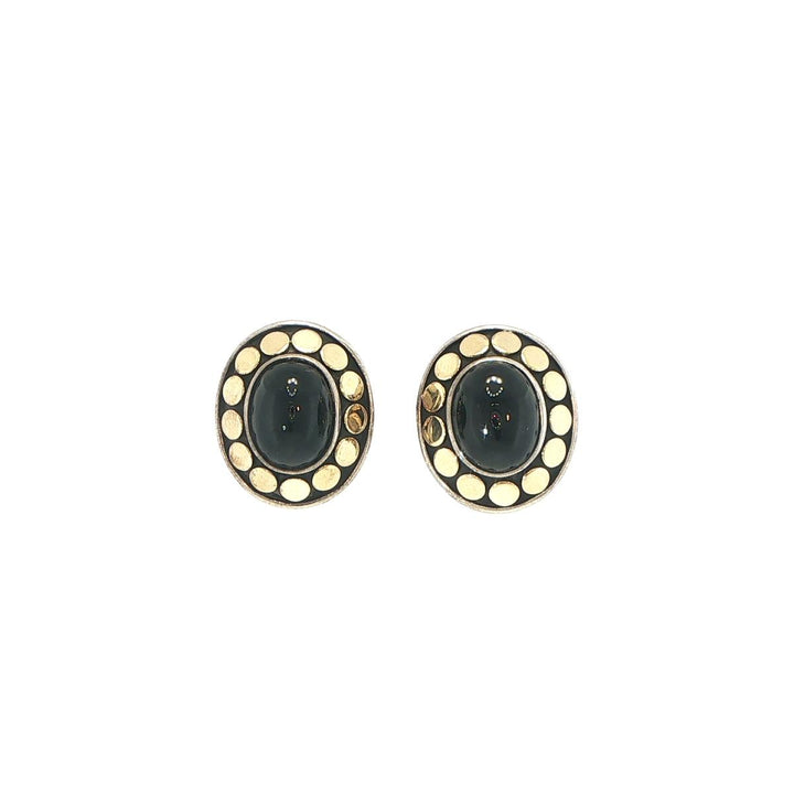 John Hardy Dot Stud Earrings Sterling Silver Onyx & 18K Yellow Gold