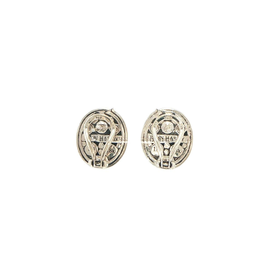 John Hardy Dot Stud Earrings Sterling Silver Onyx & 18K Yellow Gold