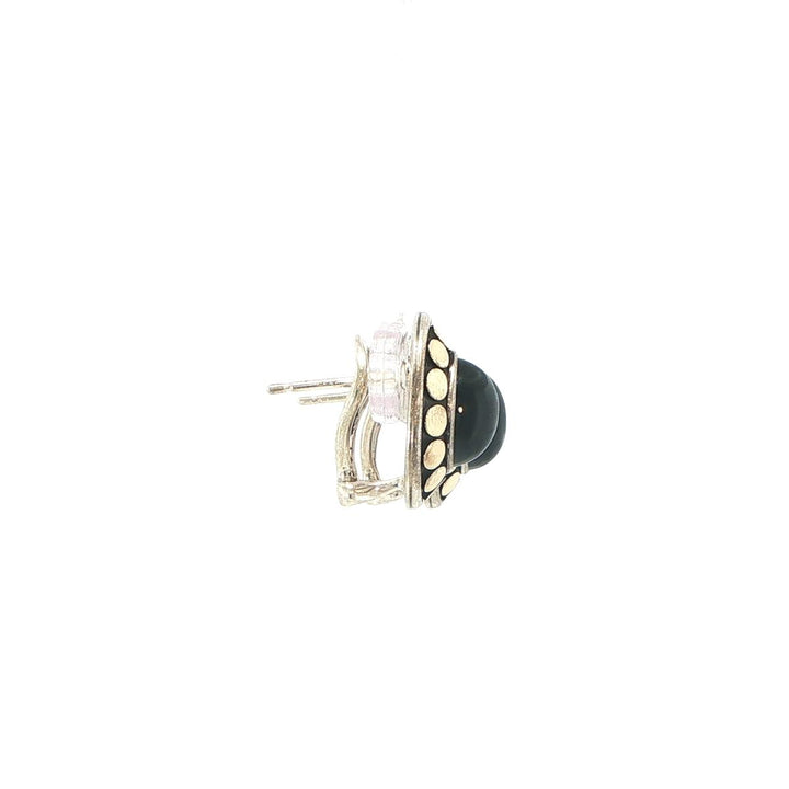 John Hardy Dot Stud Earrings Sterling Silver Onyx & 18K Yellow Gold