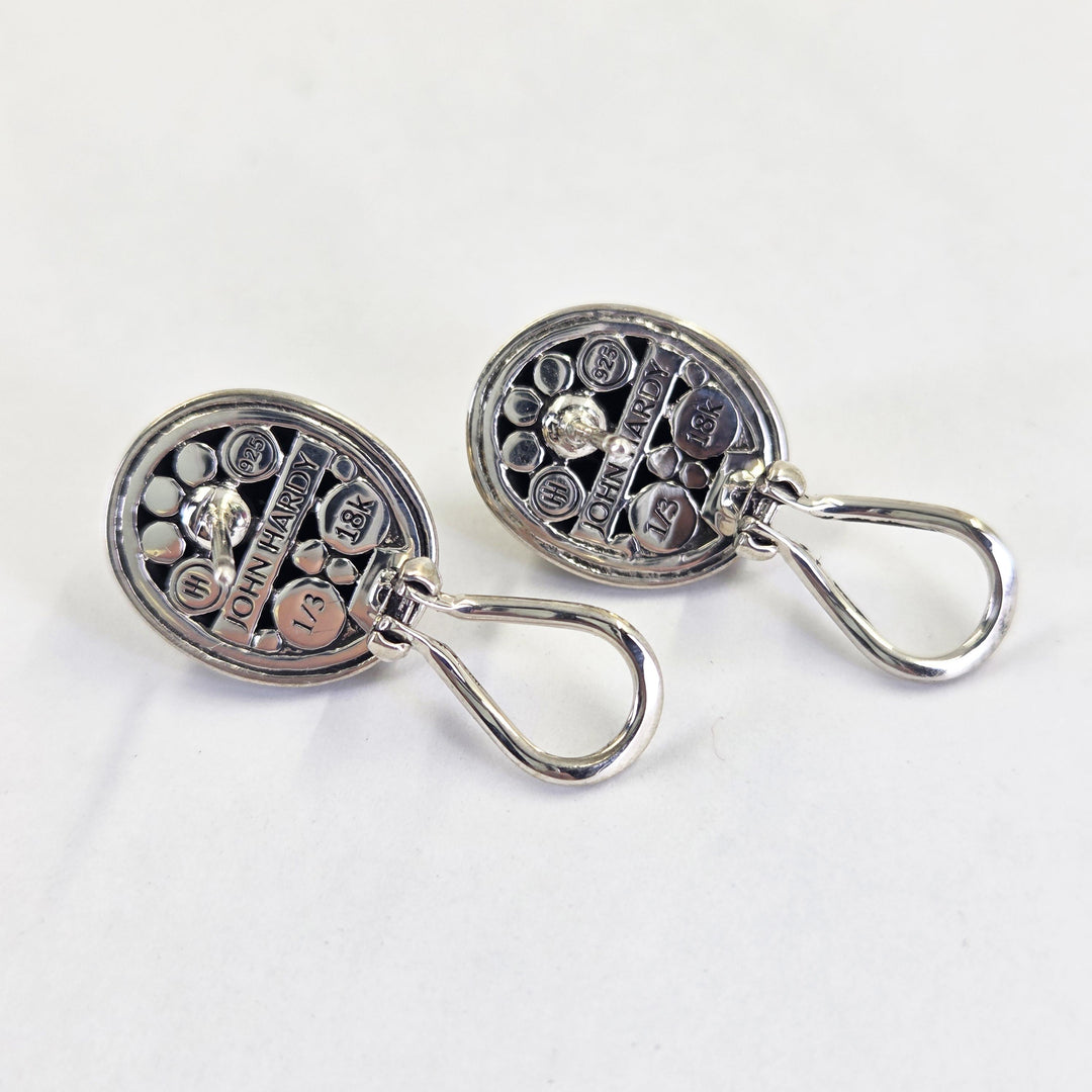 John Hardy Dot Stud Earrings Sterling Silver Onyx & 18K Yellow Gold