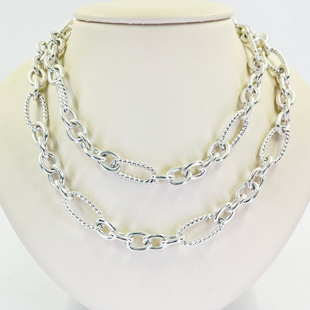 David Yurman Sterling Silver Open Link Necklace with 18K Gold Accent
