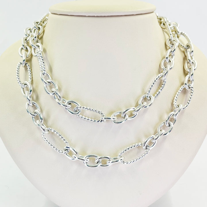 David Yurman Sterling Silver Open Link Necklace with 18K Gold Accent