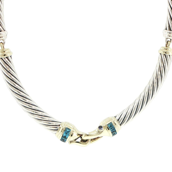 David Yurman Sterling Silver & 14K Yellow Gold Blue Topaz Collar Necklace
