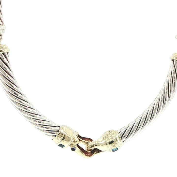 David Yurman Sterling Silver & 14K Yellow Gold Blue Topaz Collar Necklace
