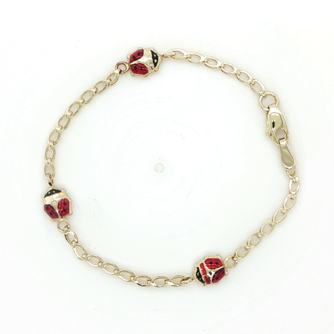 14K Yellow Gold Baby Bracelet with Ladybugs