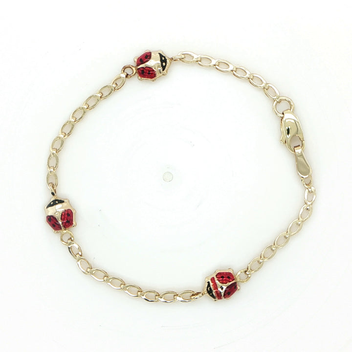 14K Yellow Gold Baby Bracelet with Ladybugs