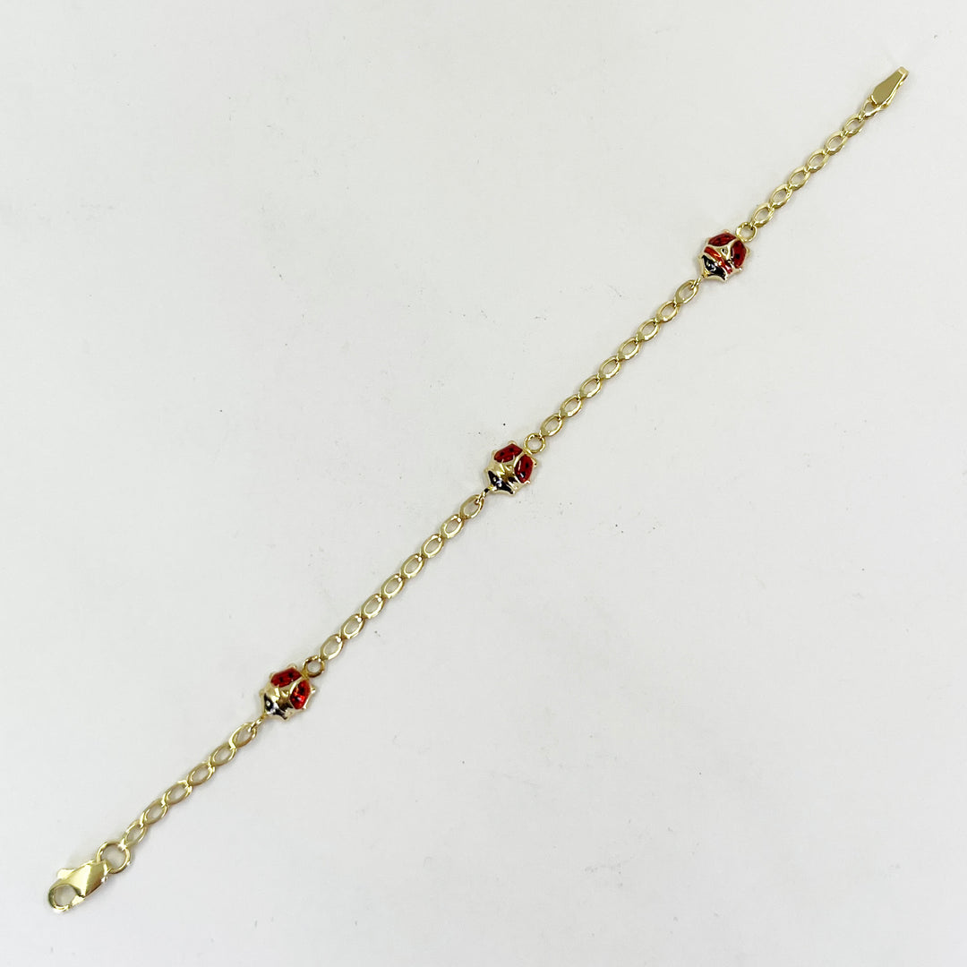 14K Yellow Gold Baby Bracelet with Ladybugs