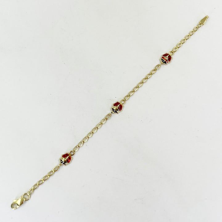 14K Yellow Gold Baby Bracelet with Ladybugs