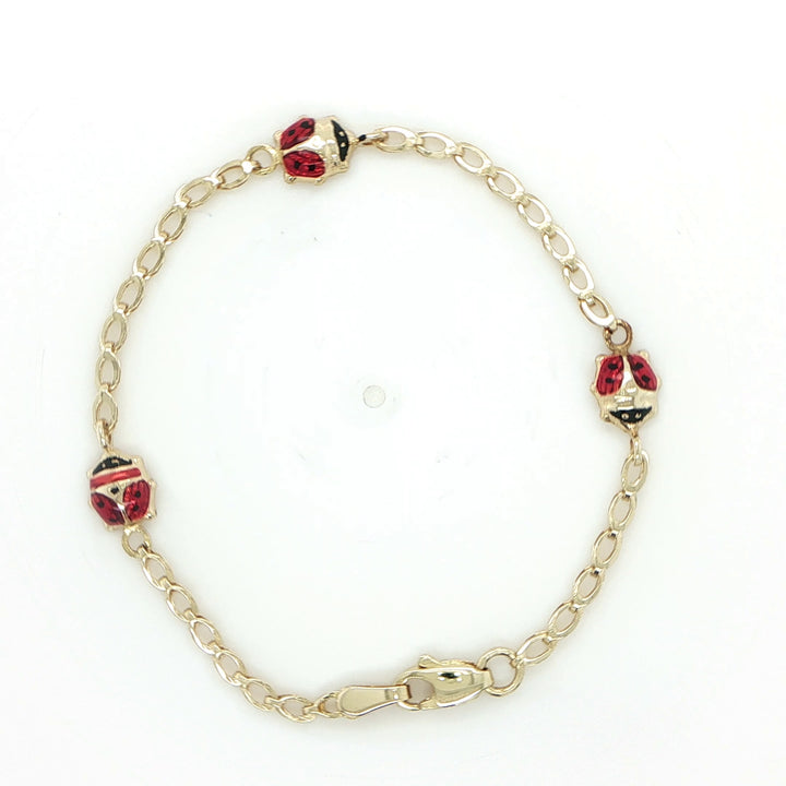 14K Yellow Gold Baby Bracelet with Ladybugs