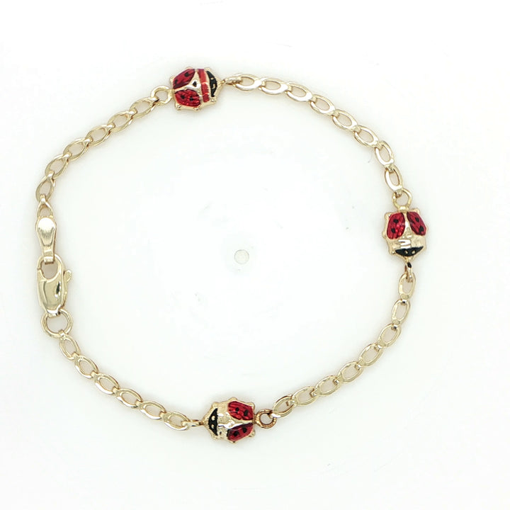 14K Yellow Gold Baby Bracelet with Ladybugs