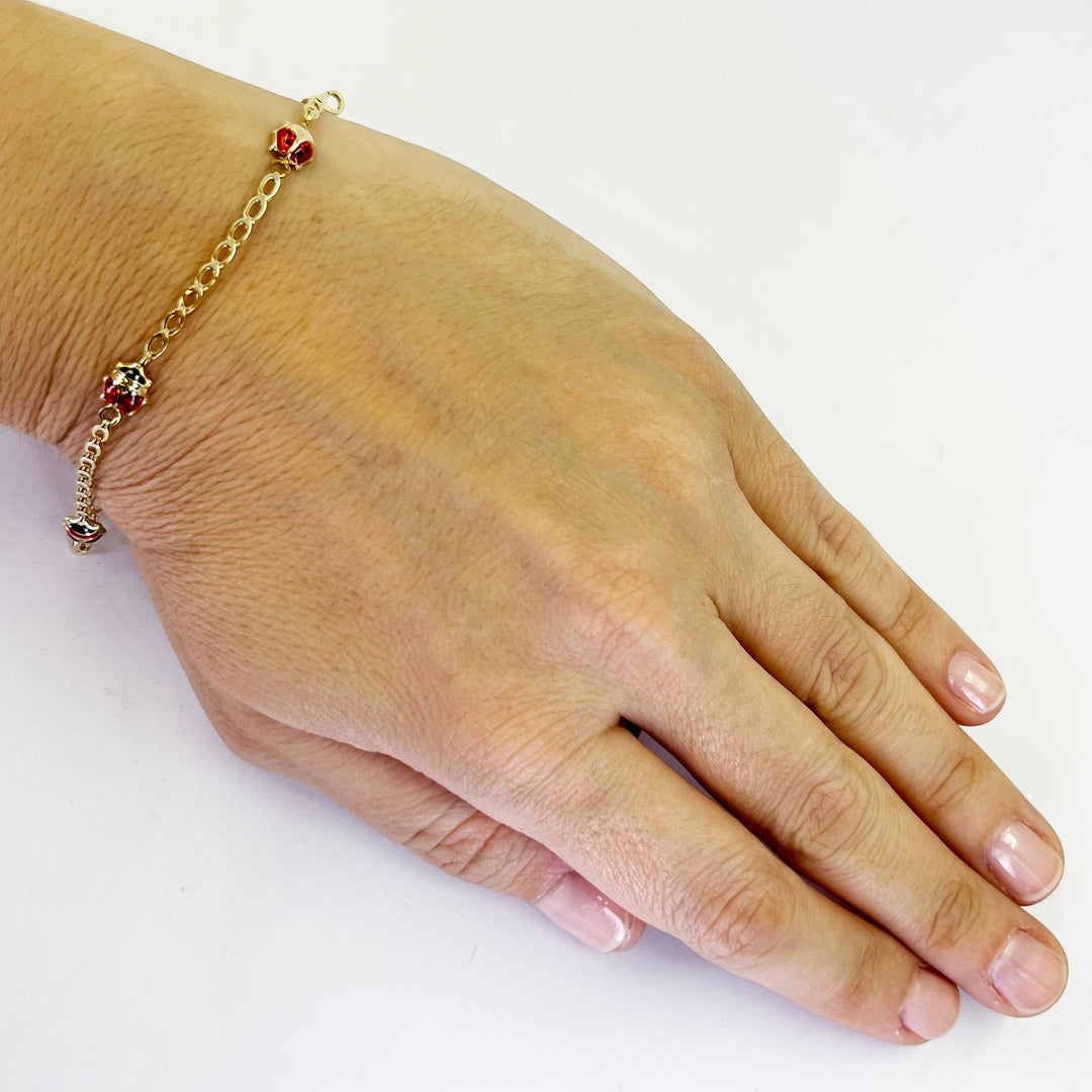 14K Yellow Gold Baby Bracelet with Ladybugs