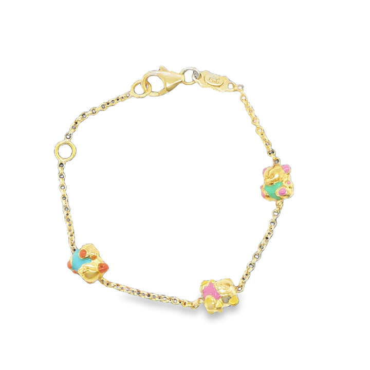 18K Yellow Gold Baby Bracelet with Enamel Bears
