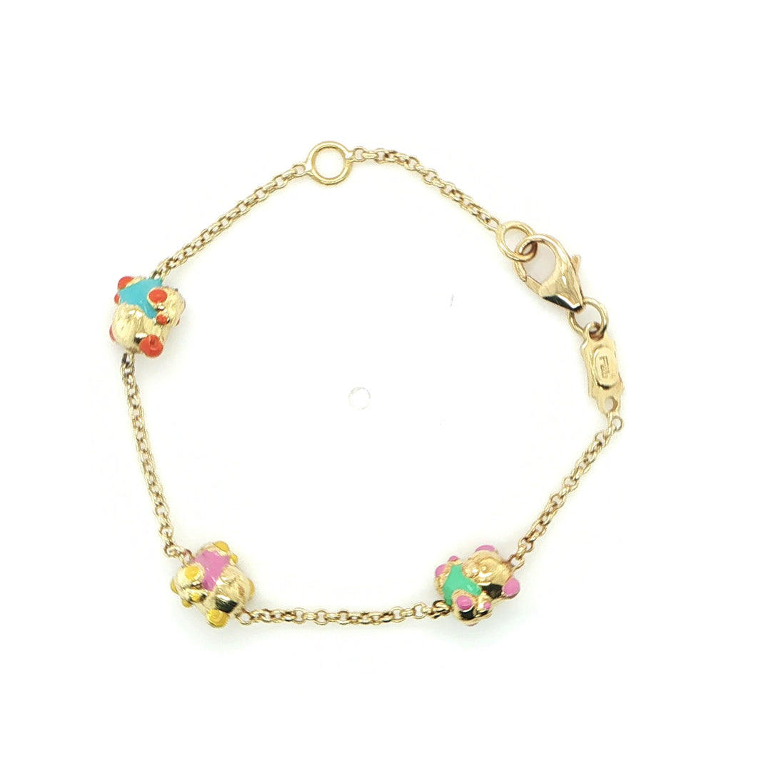 18K Yellow Gold Baby Bracelet with Enamel Bears