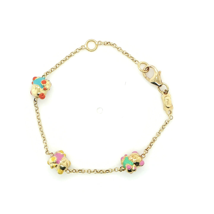 18K Yellow Gold Baby Bracelet with Enamel Bears