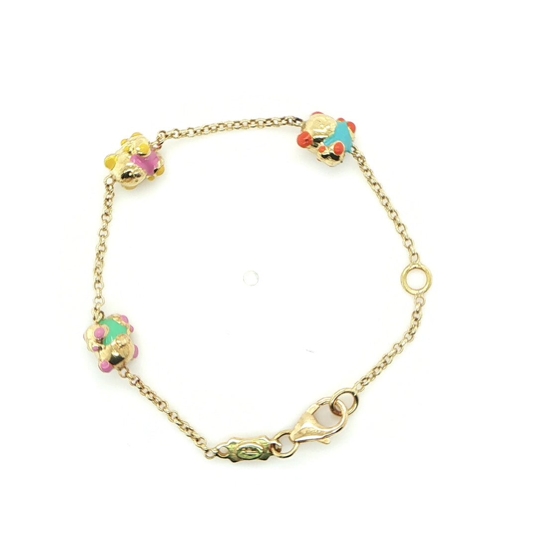 18K Yellow Gold Baby Bracelet with Enamel Bears