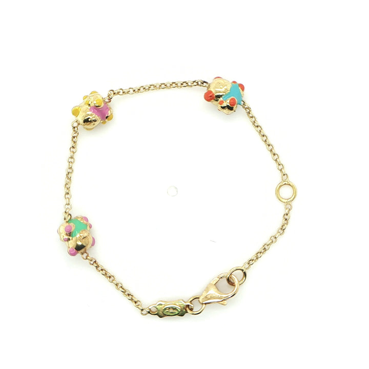 18K Yellow Gold Baby Bracelet with Enamel Bears