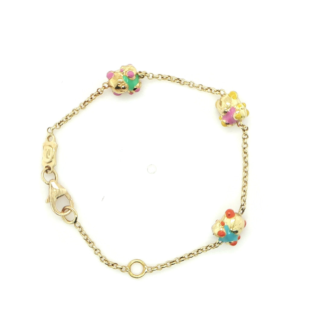 18K Yellow Gold Baby Bracelet with Enamel Bears