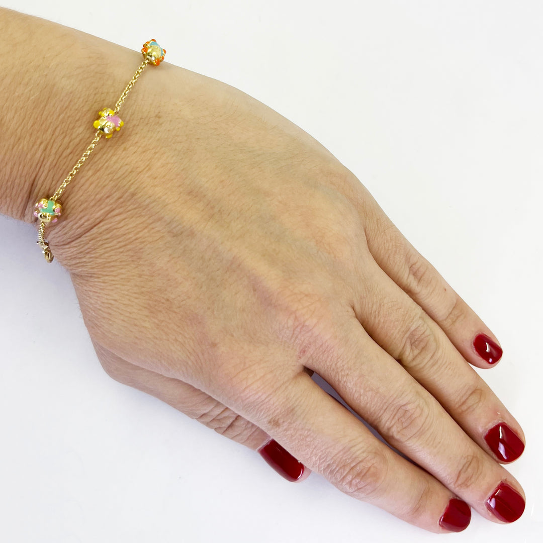 18K Yellow Gold Baby Bracelet with Enamel Bears