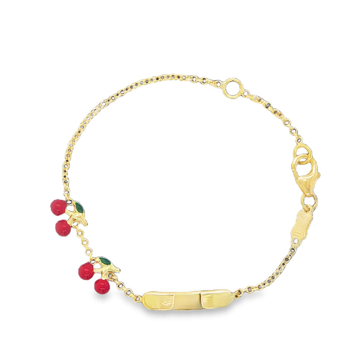 18K Yellow Gold Enamel Cherry Baby Bracelet