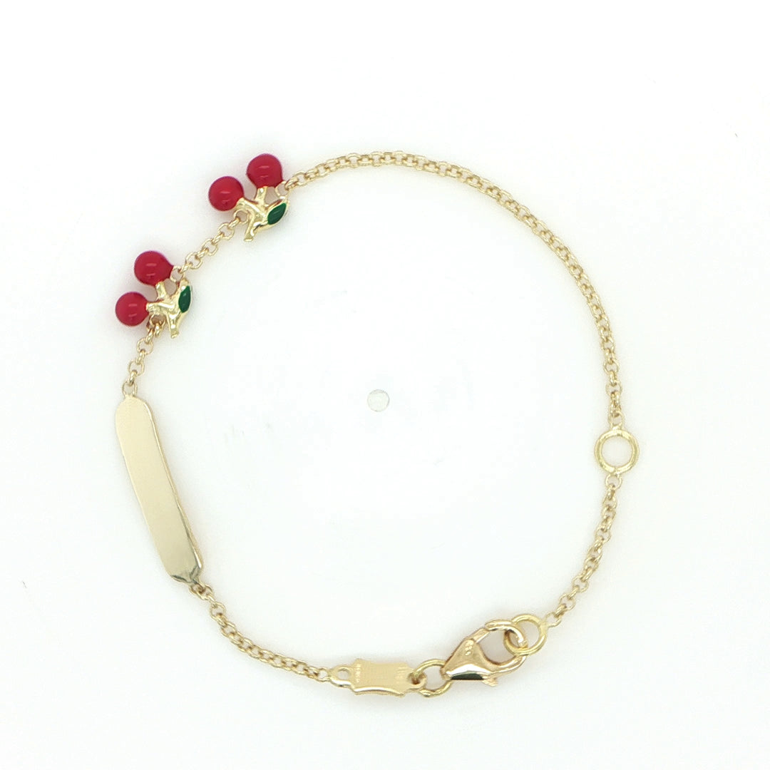 18K Yellow Gold Enamel Cherry Baby Bracelet