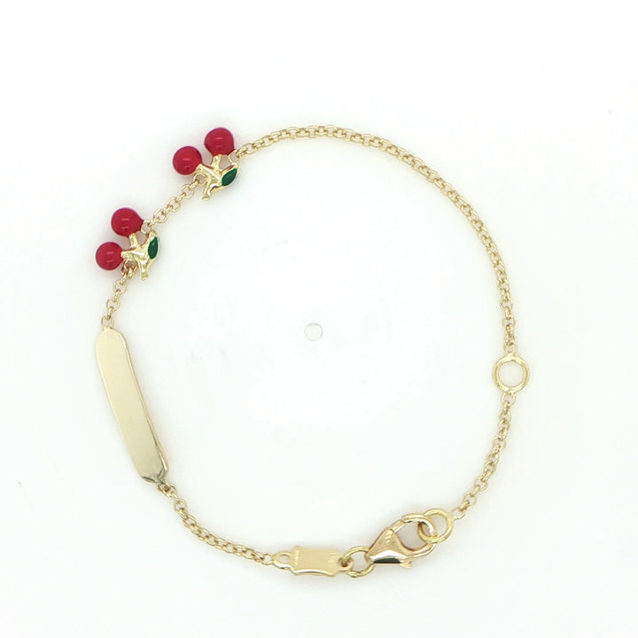 18K Yellow Gold Enamel Cherry Baby Bracelet
