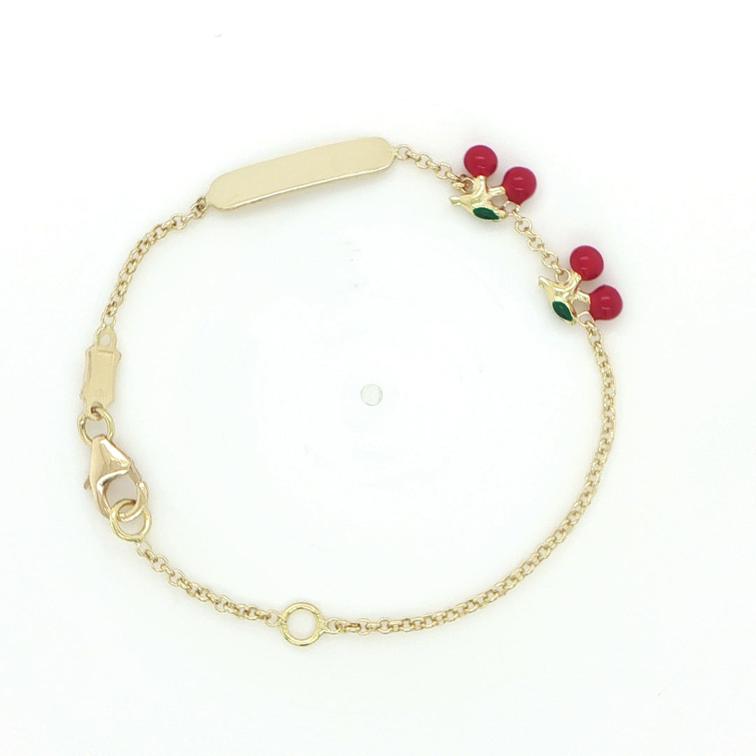 18K Yellow Gold Enamel Cherry Baby Bracelet