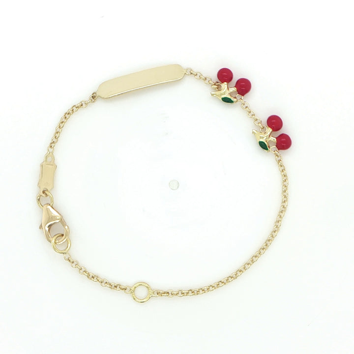 18K Yellow Gold Enamel Cherry Baby Bracelet