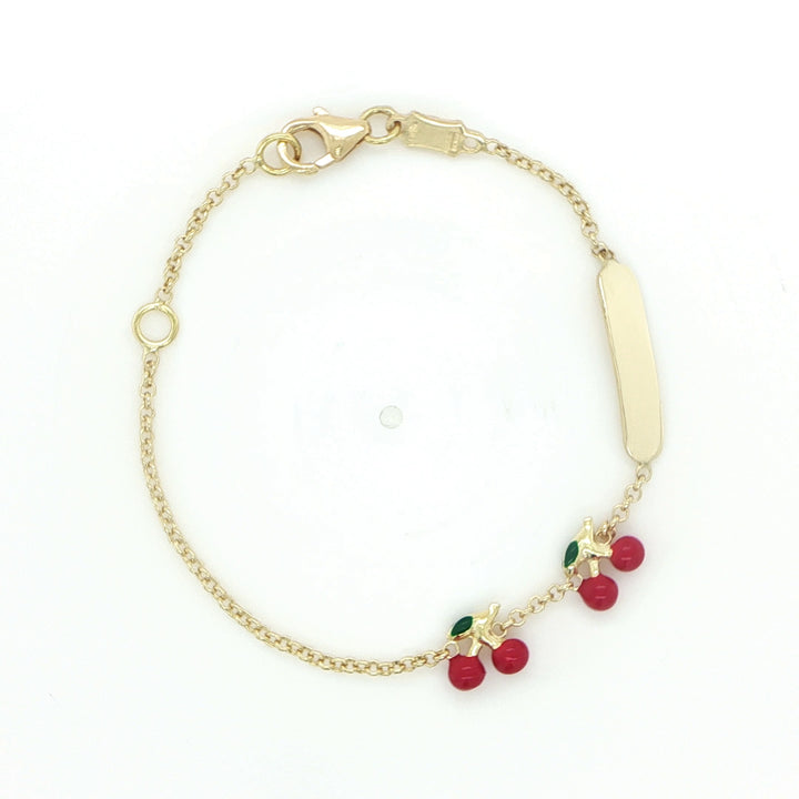 18K Yellow Gold Enamel Cherry Baby Bracelet