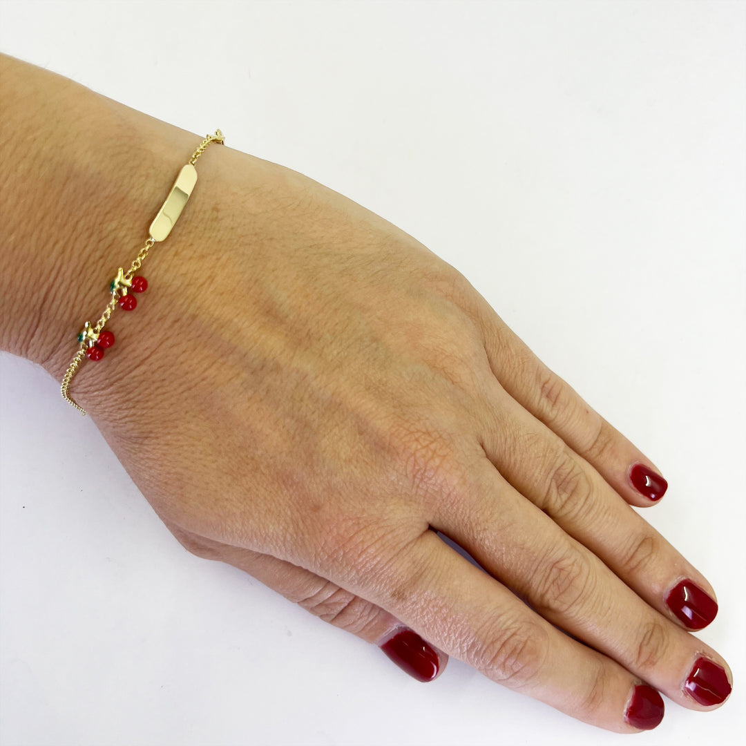 18K Yellow Gold Enamel Cherry Baby Bracelet