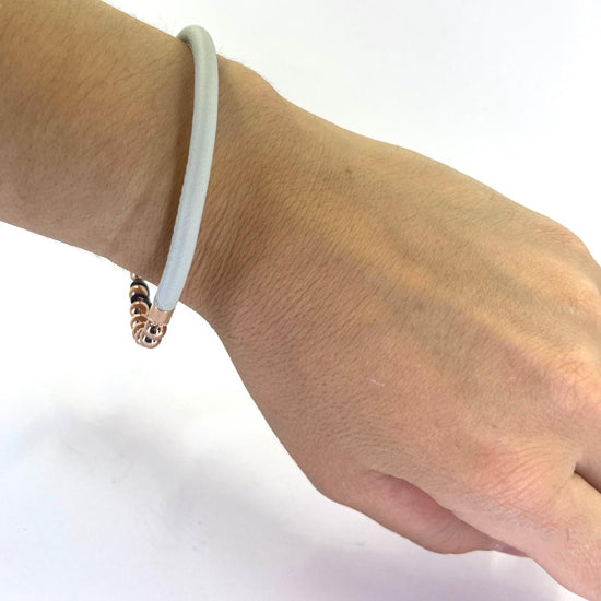 Gray Leather Charm Bracelet with Rose Beads