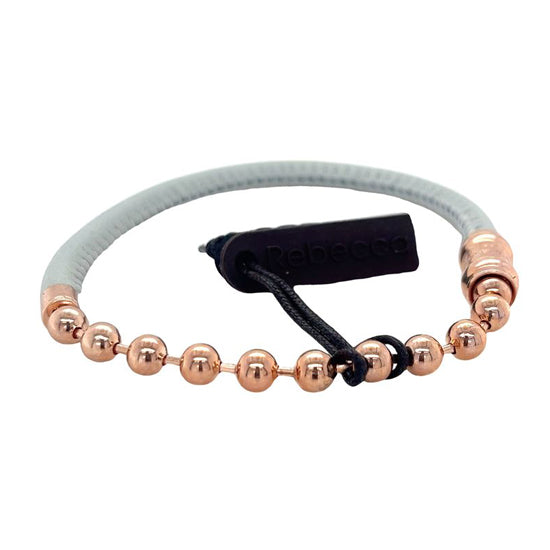 Gray Leather Charm Bracelet with Rose Beads