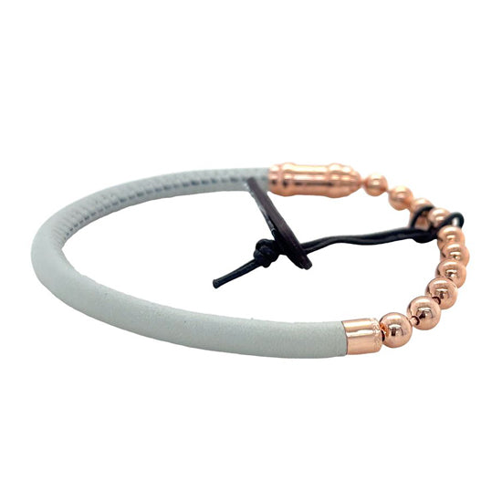 Gray Leather Charm Bracelet with Rose Beads
