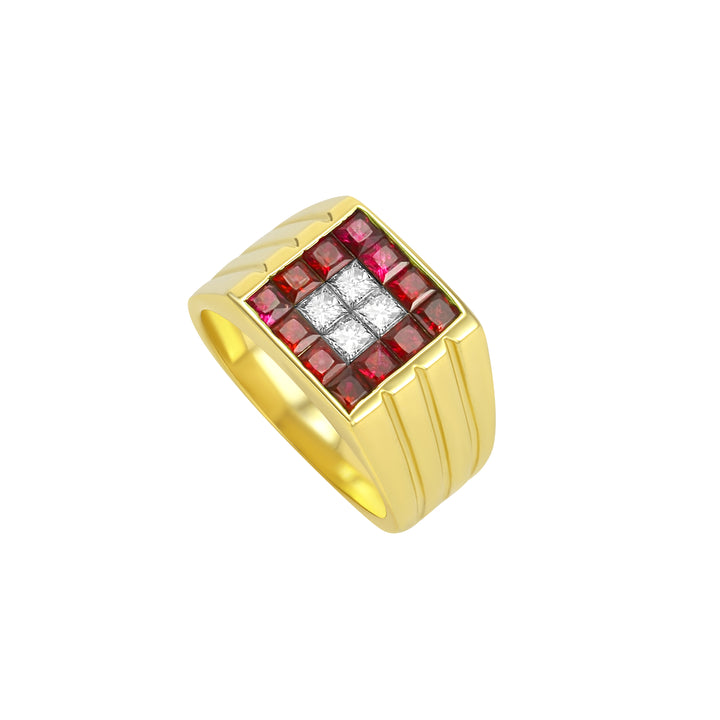 18K Yellow Gold Diamond Ruby Ring