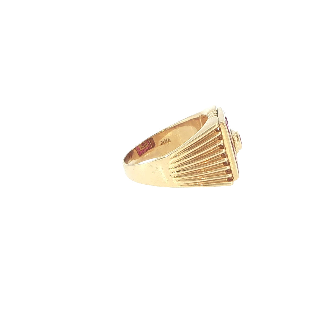 18K Yellow Gold Men's Ruby & Diamond Ring