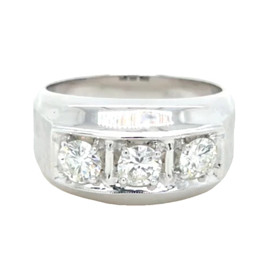 14K White Gold Men's 3 Stone Vintage Ring