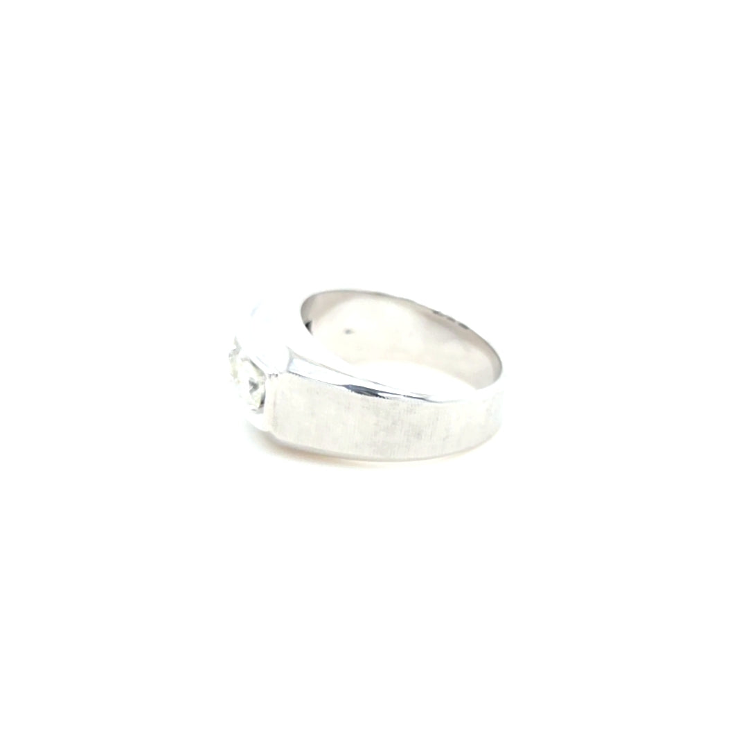 14K White Gold Men's 3 Stone Vintage Ring
