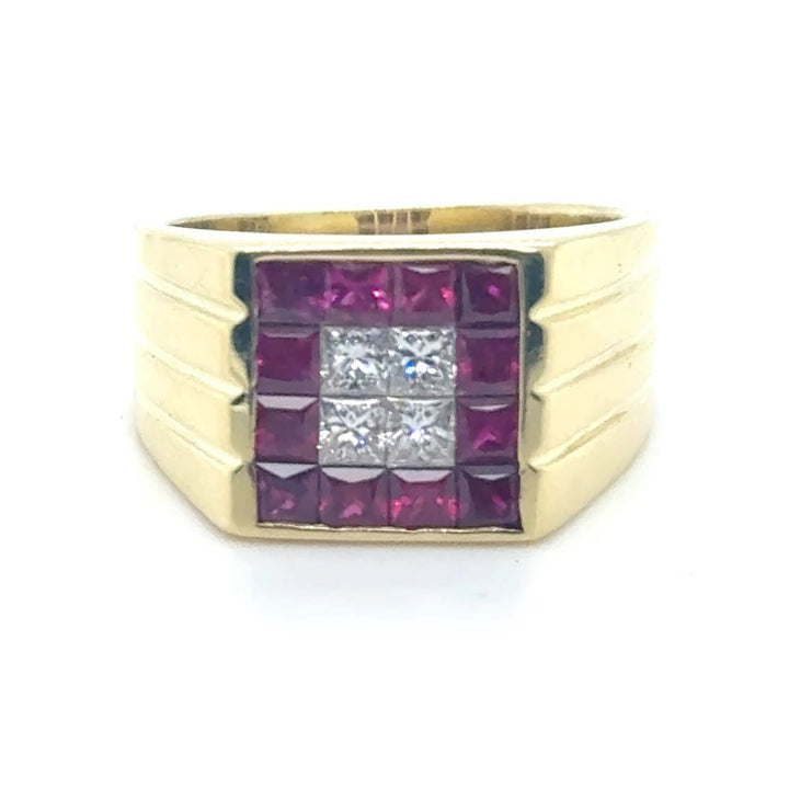 18K Yellow Gold Diamond Ruby Ring