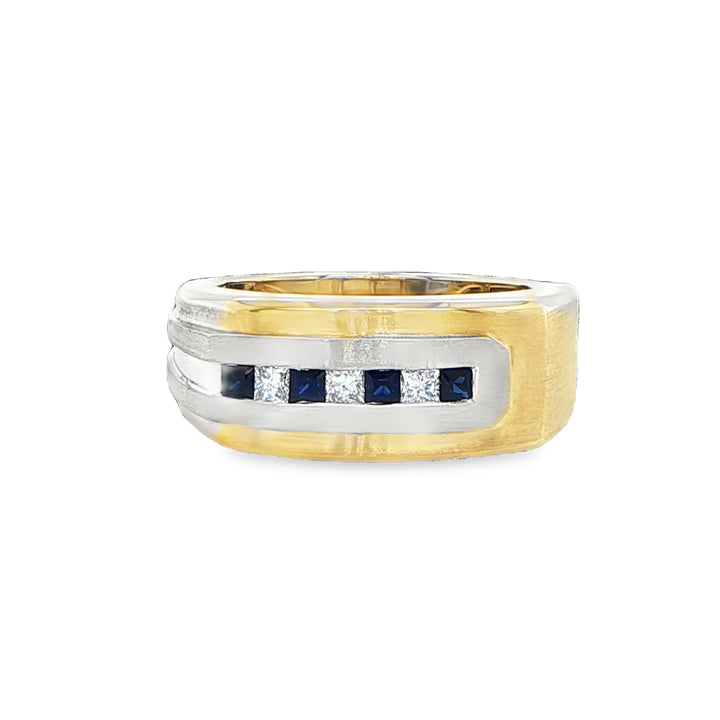 14K Two Tone Gold Sapphire Diamond Wedding Band