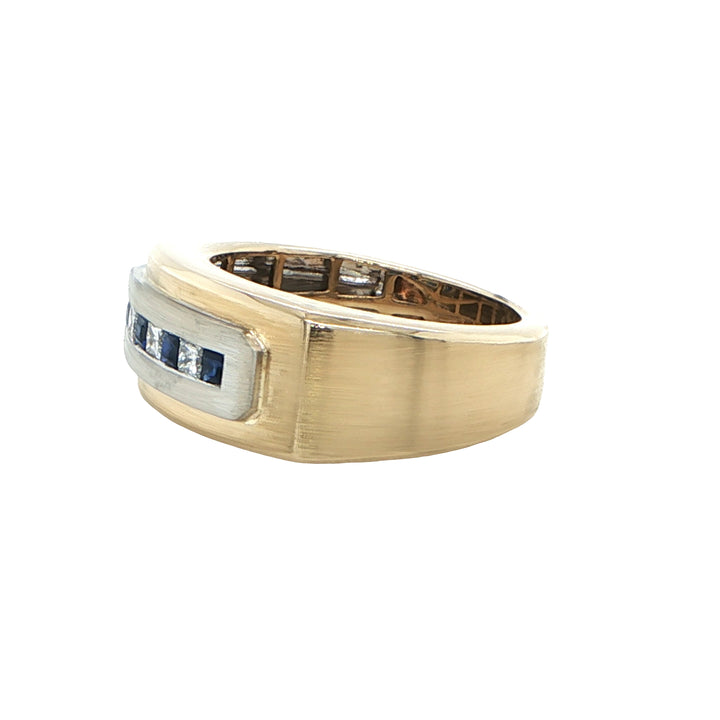 14K Two Tone Gold Sapphire Diamond Wedding Band