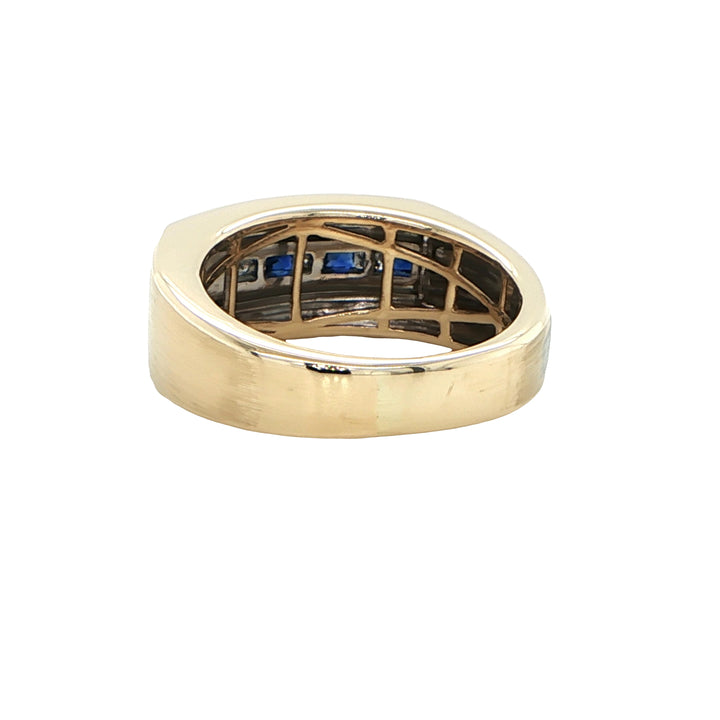 14K Two Tone Gold Sapphire Diamond Wedding Band
