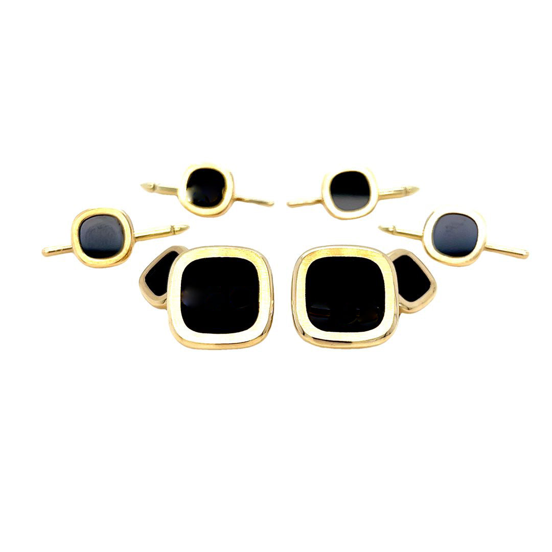 14K Yellow Gold & Onyx Cufflinks and Shirt Stud Set